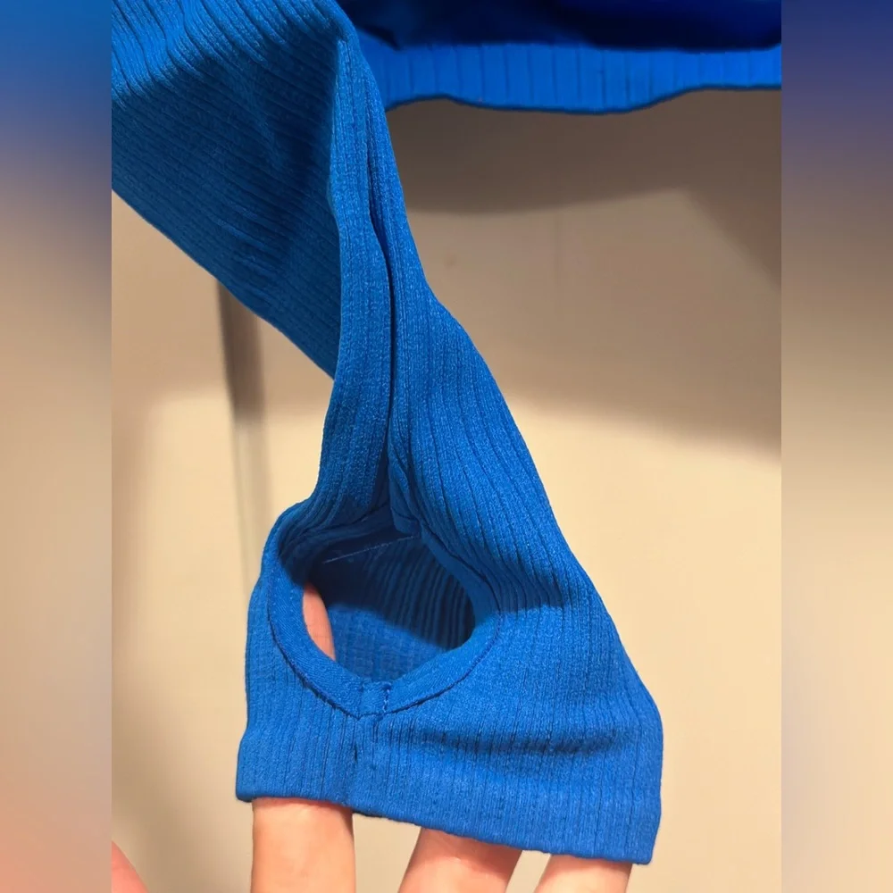NWOT Free People Movement Good Karma High Neck Layer In Classic Blue $88 MSRP